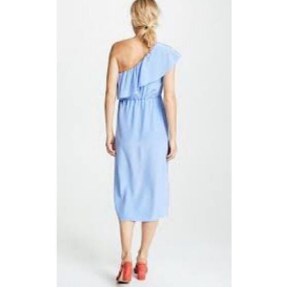 FINAL SALE🌷Club Monaco Hanitah👗 silk one shoulder ruffle dress size 10 - Picture 4 of 16